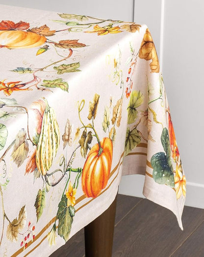 Maison d' Hermine Table Cloth Rectangle Table 100% Cotton 70 x 90 Inches Fall Tablecloth Reusable Everyday Use for Thanksgiving Christmas Decorations Dining Farmhouse Party (Potiron)