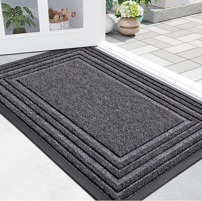 Buganda Front Door Mat Indoor Outdoor Entrance, Non-Slip Natural Rubber Doormats, Easy Clean, Low Profile, Dirt Trapper Entryway Floor Mats for Outside, Garages and Patios, 36x24, Silver Grey