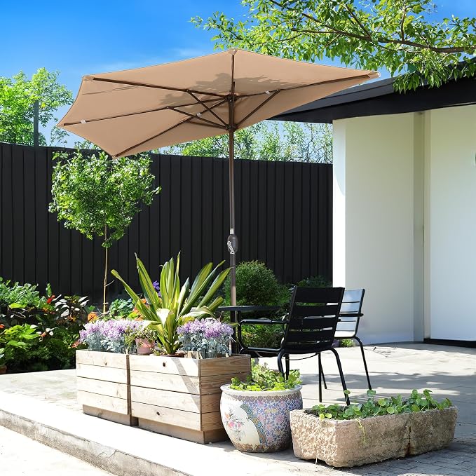 Pure Garden Half Umbrella Outdoor Patio Shade - Image 2