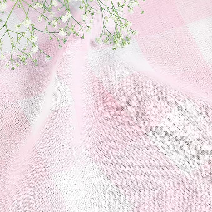 Solino Home Linen Checkered Table Runner 144 Inches Long - 100% Pure Linen Marshmellow Pink Buffalo Check Table Runner 14 x 144 Inch Ideal for Dining, Valentines, Spring, Easter