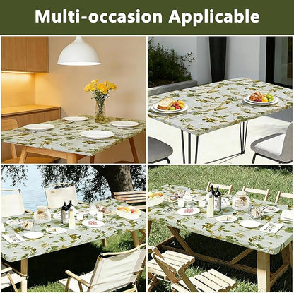 Rectangle Picnic Table Cloth, Elastic Waterproof Fitted Vinyl Tablecloths for 5 Foot Tables, Wipeable Flannel Backed Table Covers for Dining, Camping, Outdoor(Magpie,36"x60")