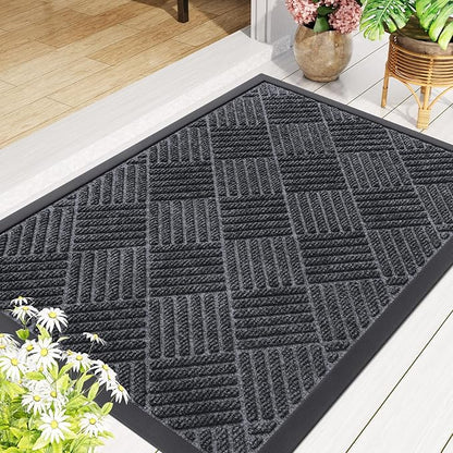 Smiry Front Door Mat Outside Entrance, Heavy Duty Outdoor Indoor Mat, Natural Rubber Doormat, Non Slip, Trap Dirt and Moisture, Easy Clean, Low Profile Patio Porch Entryway Mat, 35x23, Dark Grey