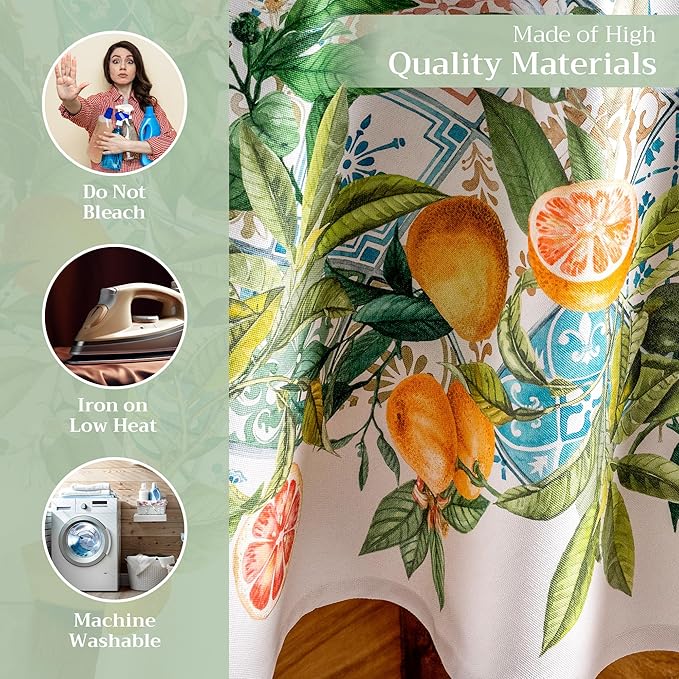 Maison d' Hermine Table Cloth Round Table 100% Cotton 69 Inches Tablecloth Reusable Decorative Everyday Use for Dining Room, Farmhouse, Home, Party, Festive & Wedding Spring Summer - Agrume