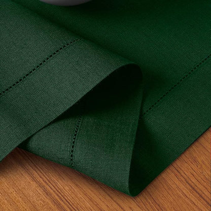 D'Moksha Homes Linen Forest Green Table Runner 90 Inches Long - Classic Hemstitch 100% Pure Linen Dining Table Runner 14 x 90 Inch for St Patricks Day, Easter