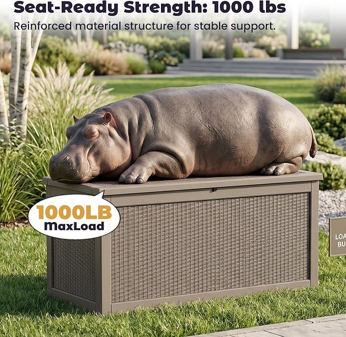 PatioZen 330 Gallon Outdoor Storage Box, Heavy Duty Resin Large Deck Box - Image 4