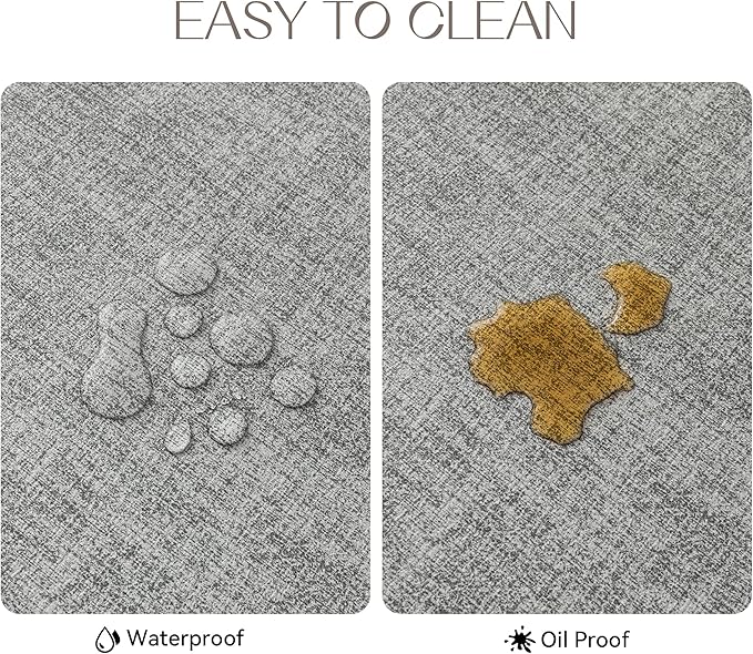 Romanstile Vinyl Placemats Set of 12-12 X 17 Inch - Heat Resistant Place Mats 100% Waterproof Oilproof Wipeable Reversible Faux Leather Table Mats for Kitchen, Dining, Party, Outdoor, Light Grey