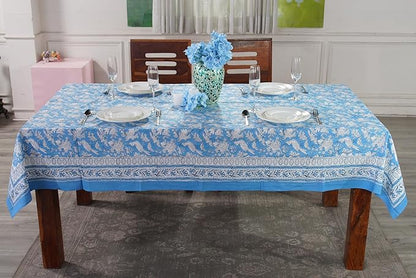CPC Blue Sapphire 80X120 Inch Rectangle Tablecloth Cotton Indian Block Print Tablecloth Handmade Printed Washable Cotton Table Cloth Spring Summer Weding Table Cover