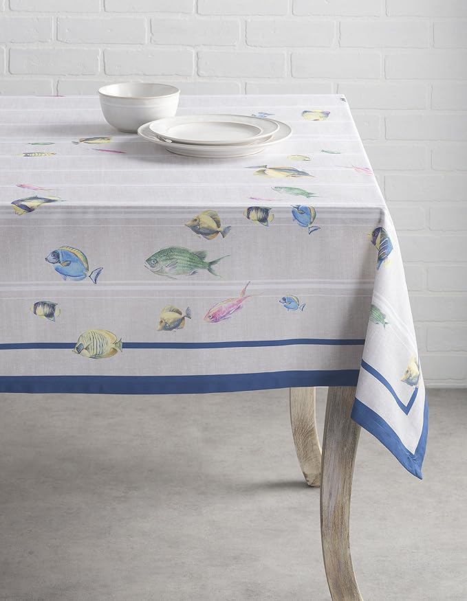 Maison d' Hermine Table Cloth Rectangle Table 100% Cotton 54 x 72 Inches Tablecloth Reusable Decorative Everyday Use for Dining Room, Farmhouse, Home, Party, Festive & Wedding Spring Summer - Poisson