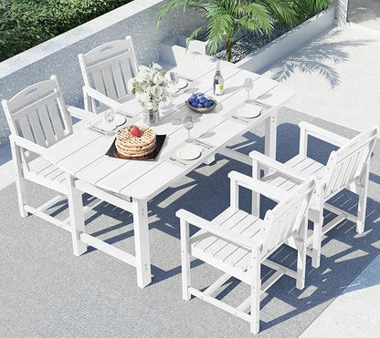 Ciokea HDPE Outdoor Dining Set, 5-Piece Patio Table and Chairs Set with Umbrella Hole, All-Weather Patio Dining Sets for 4, Durable Patio Furniture for Backyard, Garden, Lawn & Poolside, White