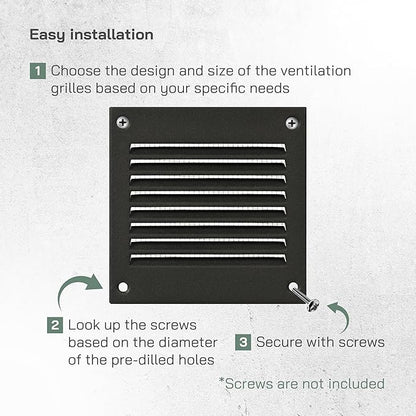 Vent Systems 4'' x 4'' Inch (Overall Dimensions) Pack of 5 - Anthracite - Air Vent Cover Metal Air Return Grill Built-in Pest Guard Screen HVAC Vent Duct Cover for Home Improvement