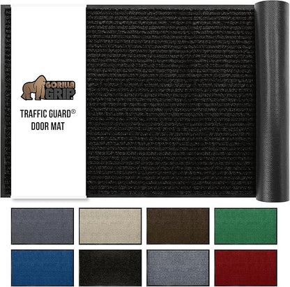 GORILLA GRIP Waterproof Traffic Guard Door Mat, 47x35, Heavy Duty Entryway Mats, Strong Rubber Back Commercial Utility Rugs for Office Hallway, Garage Floor and Home, Low Profile Carpet Runner, Black