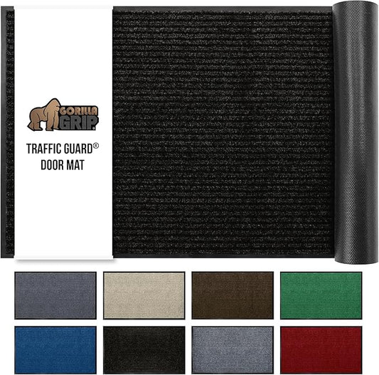 GORILLA GRIP Waterproof Traffic Guard Door Mat, 59x24, Heavy Duty Entryway Mats, Strong Rubber Back Commercial Utility Rugs for Office Hallway, Garage Floor and Home, Low Profile Carpet Runner, Black