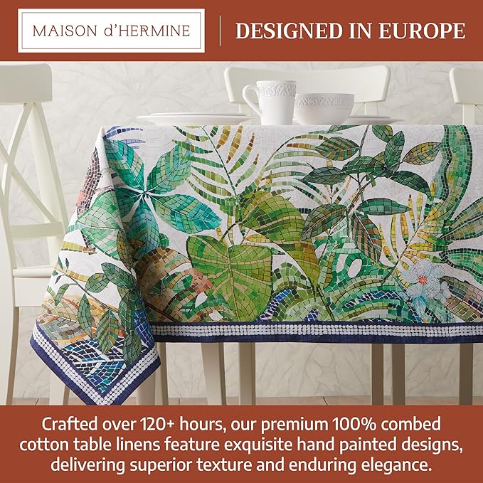 Maison d' Hermine Premium Table Cloth Rectangle Table 100% Combed Cotton 108 x 70 Inches Tablecloth Reusable Decorative for Dining Room, Farmhouse, Home, Party, Festive & Wedding - Mosaic