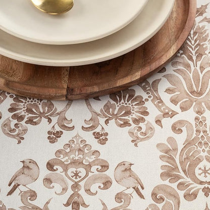 Maison d' Hermine Table Cloth Round Table 100% Cotton 63 Inches Fall Tablecloth Reusable Everyday Use for Thanksgiving Christmas Decorations Dining Farmhouse Party (Allure)