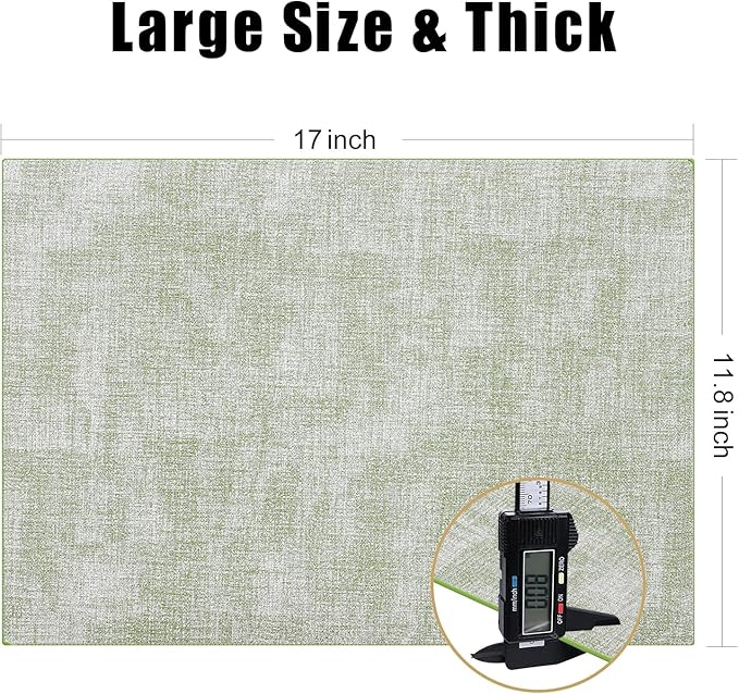 Homaxy Faux Leather Heat Resistant Placemats for Dining Table Set of 12, Waterproof Wipeable Washable PU Table Mats, Easy to Clean Anti-Slip Place Mats, 11.8" x 17", Grass Green