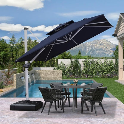 PURPLE LEAF Cantilever Outdoor Umbrella 9' x 9' Square Double Top Navy Blue | - Image 3