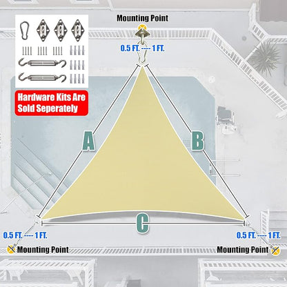 Amgo 28' x 28' x 28' Beige Triangle Sun Shade Sail Outdoor Canopy Awning UPF50+ - Image 6