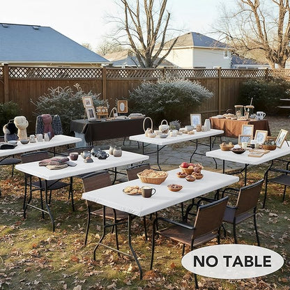 LUSHVIDA 10 Packs Vinyl Tablecloths with Flannel Backing for 6ft Rectangle Folding Table Cloths - Waterproof Plastic Picnic Table Covers with Elastic Corners, 30x72 inch, White