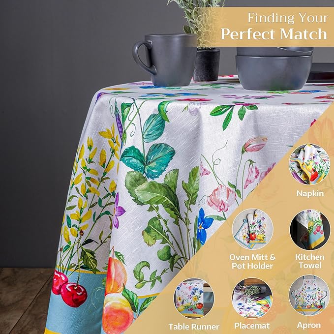Maison d' Hermine Table Cloth Round Table 100% Cotton 63 Inches Tablecloth Reusable Decorative Everyday Use for Dining Room, Farmhouse, Home, Party, Festive & Wedding Spring Summer - Giverny