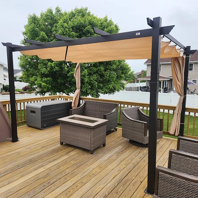 PURPLE LEAF Pergola 10' x 12' Aluminum Retractable Canopy Sun Shade, UV fabric by PURPLELEAF