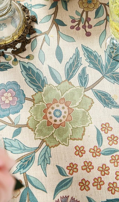 Designer Linen Small Round Tablecloth,Vintage William Morris Floral Table Cloth with Colorful Pattern,Decor Table Cover for Kitchen,Dining,Thanksgiving,Diameter 55"-Flowershadow a