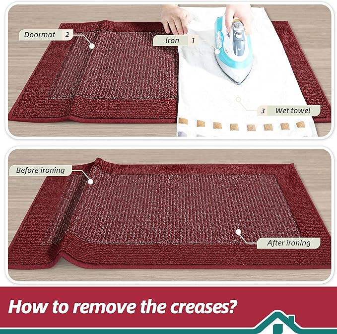 BEQHAUSE Indoor Door Mat 24" x 36", Dirt Trapper Door Mats Non-Slip Entryway Rugs Washable, Resist Dirt Absorbent Welcome Mat, Low Profile Floor Mats for Front Back Door and Entryway, Red