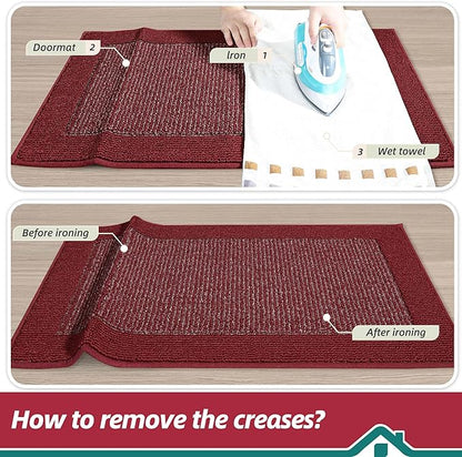 BEQHAUSE Indoor Door Mat 20" x 32", Dirt Trapper Door Mats Non-Slip Entryway Rugs Washable, Resist Dirt Absorbent Welcome Mat, Low Profile Floor Mats for Front Back Door and Entryway, Red