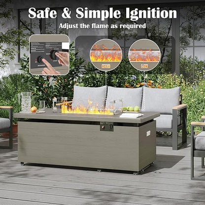 Sundale Outdoor 51 Inch Outdoor Fire Pit Table, 50,000BTU Rectangle Propane Fire Pit with Sliding Tank Holder, Glass Wind Guard, Dust Cover, Removable Lid, CSA Certified, Olive Green