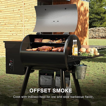Wood Pellet Smoker Grill and Smoker, 440 SQ. IN Cook Area, Pellet Grill with Base Storage Rack, 500°F Max Temperature, Outdoor Grilling, Smoking, and BBQ (Black)