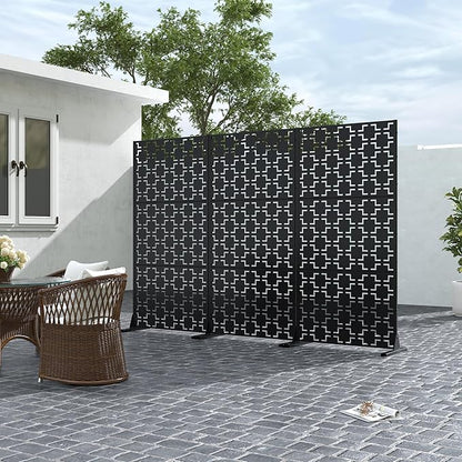 Casaphoria Metal Privacy Screen Outdoor, 72" H x 35" W Freestanding Decorative Privacy Screen for Patio Deck Balcony Garden with Stable Base, Black-Brick