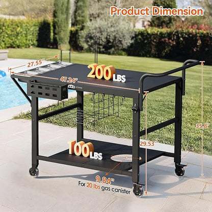 Leteuke Pizza Oven Table, Grill Cart Table for Blackstone Griddle, Outdoor Pizza Oven Stand Fits Ninja, Cuisinart, Gozney, Solo Stove, BBQ Prep Tables Station with Seasoning Tray, 47.2"x27.5"x35.8"