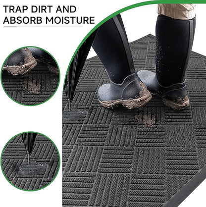 Front Door Mat, Heavy Duty Indoor Outdoor Doormat, 48" x 24" Low Profile Outdoor Mats for Home Entrance, Stain and Fade Resistant Welcome Mat Ideal for High Traffic Area, Diamond Grey