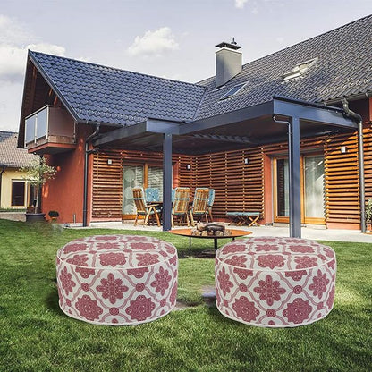 Kozyard Inflatable Ottoman Stool - Portable Round Pouf for Indoor/Outdoor Use - Perfect Small Foot Rest or Seating for Kids and Adults - Ideal for Camping or Home (Vintage Red)