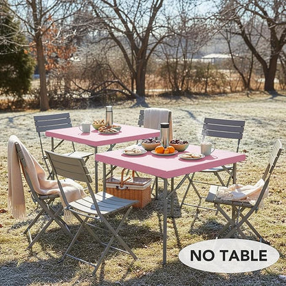 LUSHVIDA 2 Packs Vinyl Card Tablecloth with Flannel Backing 36x36 inch - Waterproof Plastic Picnic Table Cover for Square Folding Table Cloth with Elastic Corners, Pink