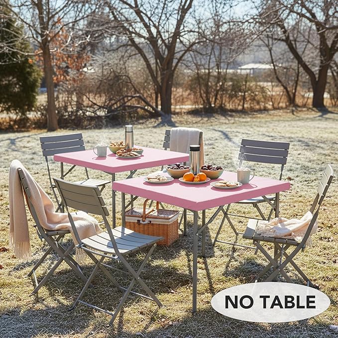 LUSHVIDA 2 Packs Vinyl Card Tablecloth with Flannel Backing 48x48 inch - Waterproof Plastic Picnic Table Cover for Square Folding Table Cloth with Elastic Corners, Pink