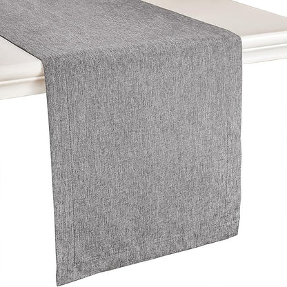 Mebakuk Linen Farmhouse Table Runner Large Burlap Style Soft and Waterproof Decorative Fabric Runner for Outdoor Wedding and Dinner (14 x 108 Inch, Dark Grey)