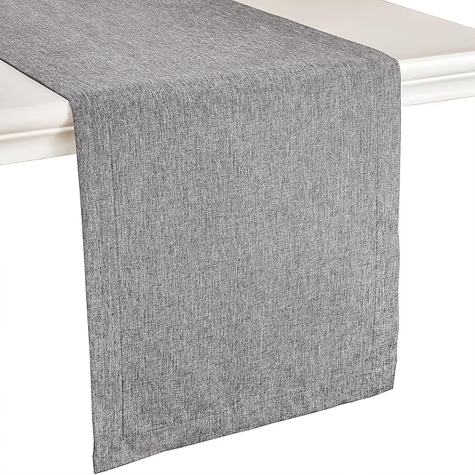 Mebakuk Linen Farmhouse Table Runner Large Burlap Style Soft and Waterproof Decorative Fabric Runner for Outdoor Wedding and Dinner (14 x 72 Inch, Dark Grey)