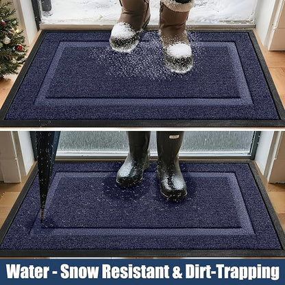 Large Front Door Mat Outside Entrance Indoor Doormat, 36" x 24" Outdoor Mats for Patio Waterproof, Outdoor Door Mats for Outside Entry, Indoor Rugs for Entryway, Sturdy Natural Rubber, Blue
