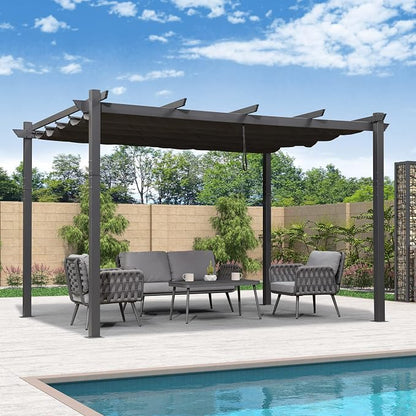 PURPLE LEAF Outdoor Pergola 11' X 13' Retractable Canopy Aluminum, Custom Shade by PURPLELEAF