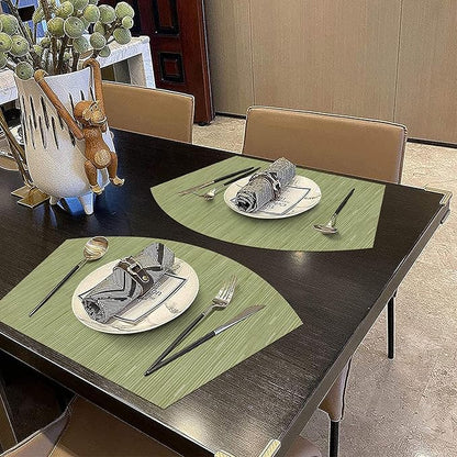 SHACOS Large Size Wedge Shape Placemats with Centerpiece Round Mat Set of 5 Round Table Place Mats Washable Dining Table Placemats Reversible, Green