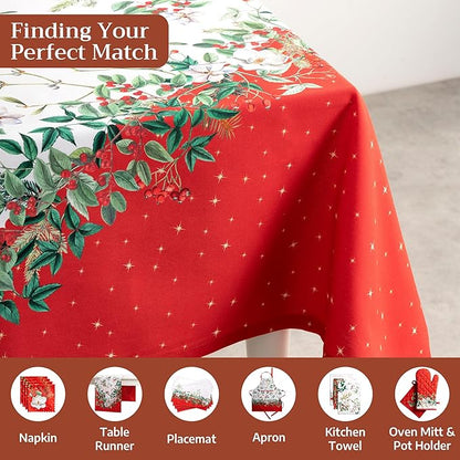 Maison d' Hermine Table Cloth Rectangle Table 100% Cotton 60 x 120 Inches Fall Tablecloth Reusable Everyday Use for Thanksgiving Christmas Decorations Dining Farmhouse Party (Noel)