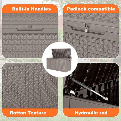 121 Gallon Outdoor Storage Box - Deck Box Waterproof Patio Furniture, Garden Tools, Cushions, Pool Accessories Outside Storage Resin Box, Grey