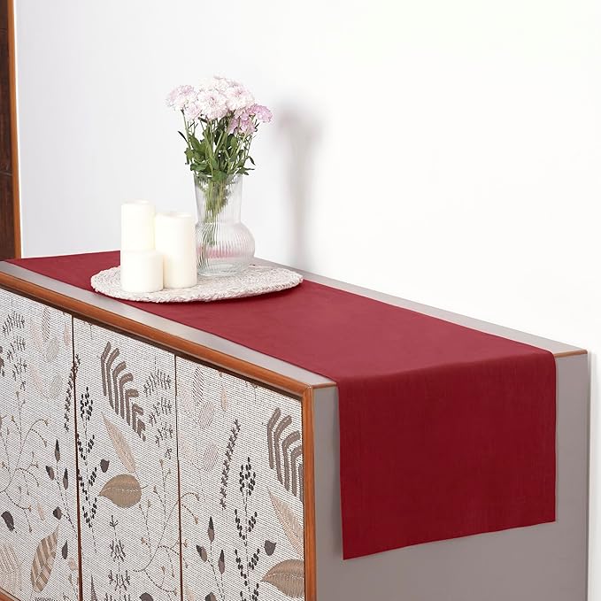 D'Moksha Homes Linen Red Table Runner 90 Inches Long - 100% Pure Linen 14 x 90 Inch Table Runner for Dining, Valentines, Holiday - Machine Washable