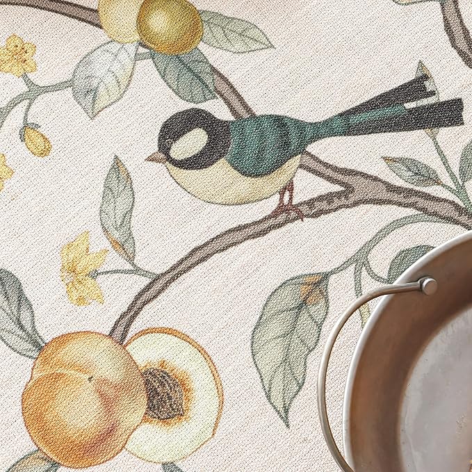 Linen 67 Inch Round Tablecloth,Wrinkle Resistant French Pink Tablecloth Print with Froal,Decor Stitch Table Cloth for Thanksgiving,Dining Room,Home,Kitchen Diameter 67"-Dewey A