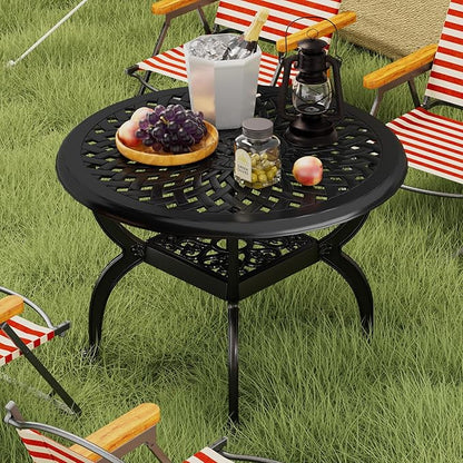 Cast Aluminum Outdoor Side Table, All Weather Round Bistro Table, Outdoor Coffee Table, Small End Table for Patio, Indoor, Lawn, Garden, Black