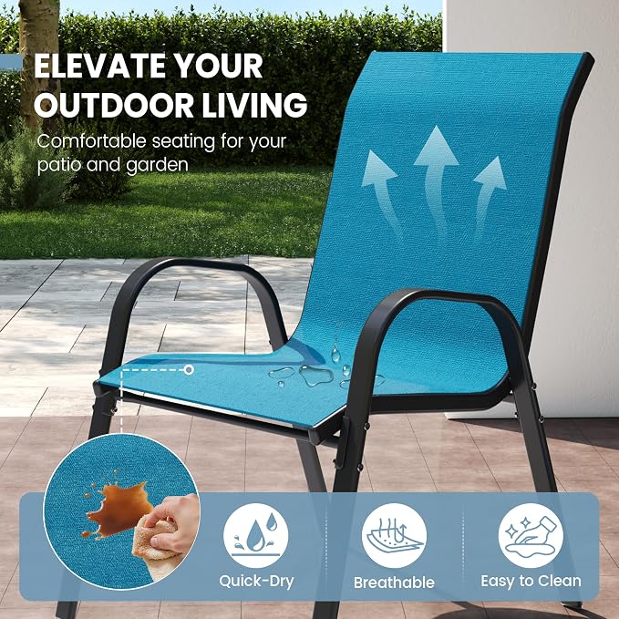Patio Dining Chairs Set of 4, Stackable Dining Chairs High Back, Breathable - Image 5