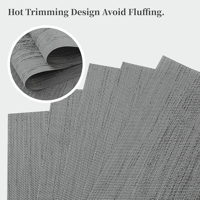 Leetaltree Grey Placemats, Heat Resistant Non-Slip Place mats for Dining Table, Washable Durable PVC Vinyl Woven Table Mats (Set of 8)