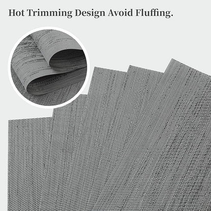 Leetaltree Grey Placemats, Heat Resistant Non-Slip Place mats for Dining Table, Washable Durable PVC Vinyl Woven Table Mats (Set of 8)