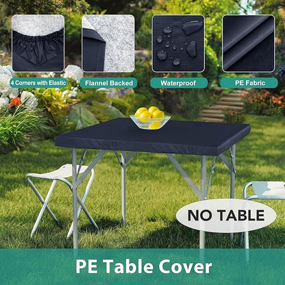 LUSHVIDA 2 Packs Vinyl Card Tablecloth with Flannel Backing 36x36 inch - Waterproof Plastic Picnic Table Cover for Square Folding Table Cloth with Elastic Corners, Navy Blue