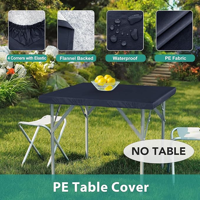 LUSHVIDA 2 Packs Vinyl Card Tablecloth with Flannel Backing 34x34 inch - Waterproof Plastic Picnic Table Cover for Square Folding Table Cloth with Elastic Corners, Navy Blue